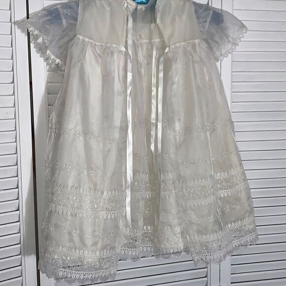 Vintage Sheer Chiffon Double Layered Christening Gown XL 2T - Picture 13 of 16